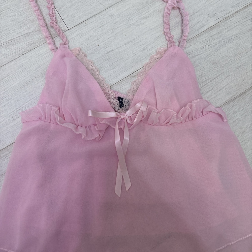SHEIN Pink Ruffle Lace Chemise